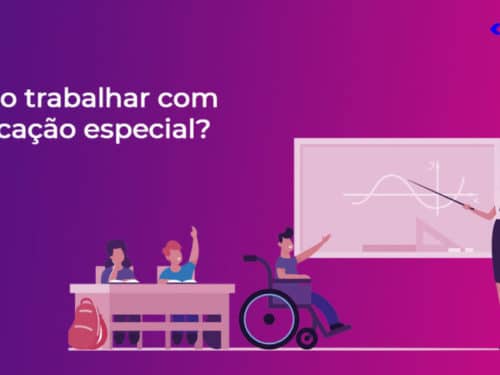 uma mulher fazendo uma apresentação para um grupo de pessoas com a escrita "como trabalhar com educação especial?"